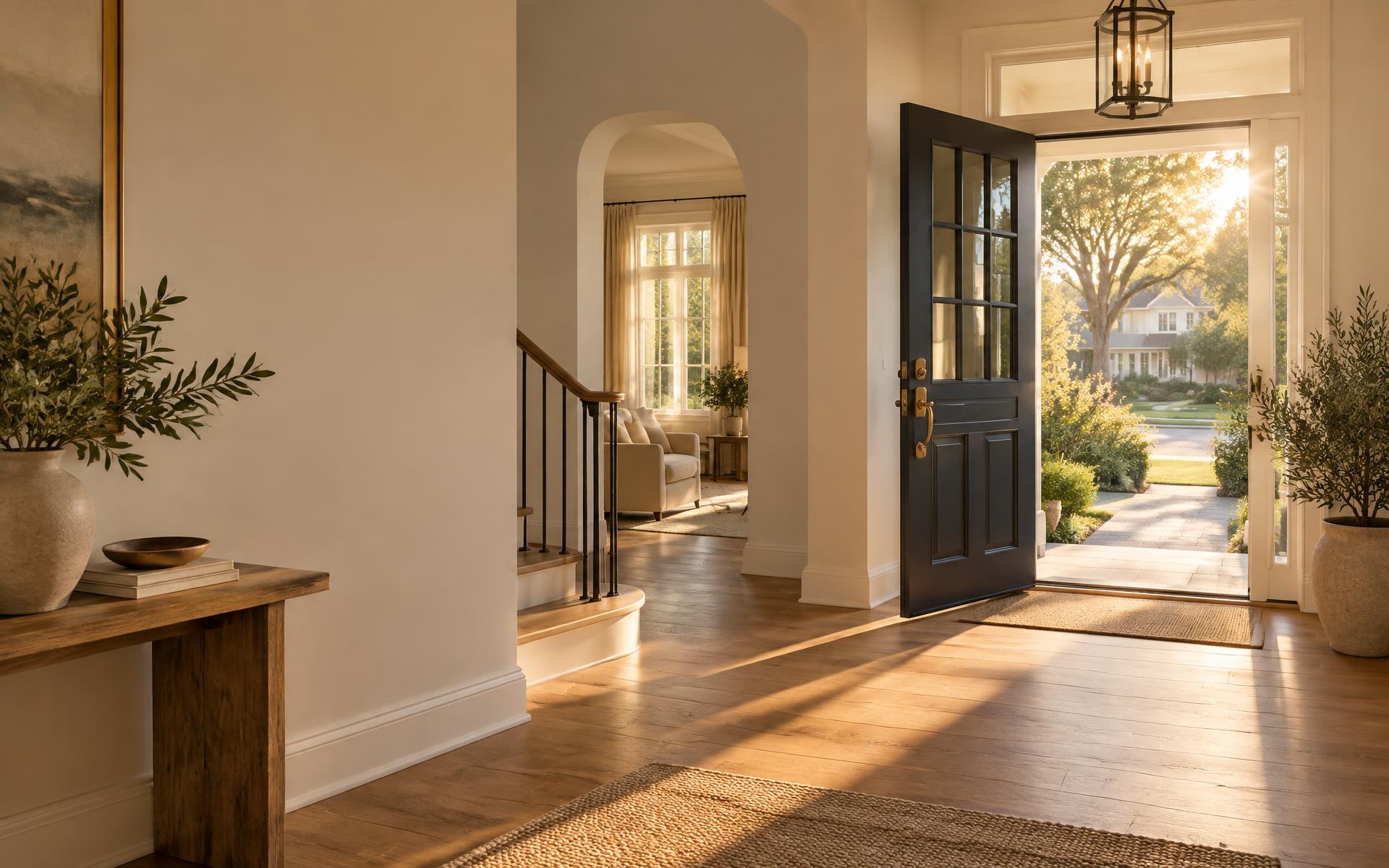 Warm morning light entering a welcoming residential doorway